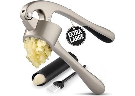 Zulay Kitchen Extra Large Premium Garlic Press Set - Bigger Bowl for Bigger Garlic - Rust Proof & Dishwasher Safe Garlic Mincer