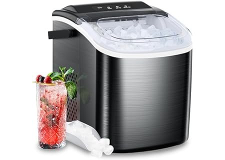 Joy Pebble Stainless Steel Ice Makers Countertop, 26Lbs/24H, 9 Cubes Ready in 6-8 Mins, Self-Cleaning Portable Ice Maker